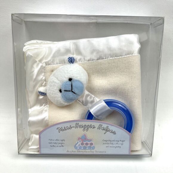 TINY TREASURES Lamb Bear Lovey Mini Huggie Helper Fleece Blanket Satin Lined VTG - Picture 1 of 4